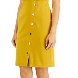 Kasper Marigold Yellow Sleeveless Sheath Dress with Gold Button Detail